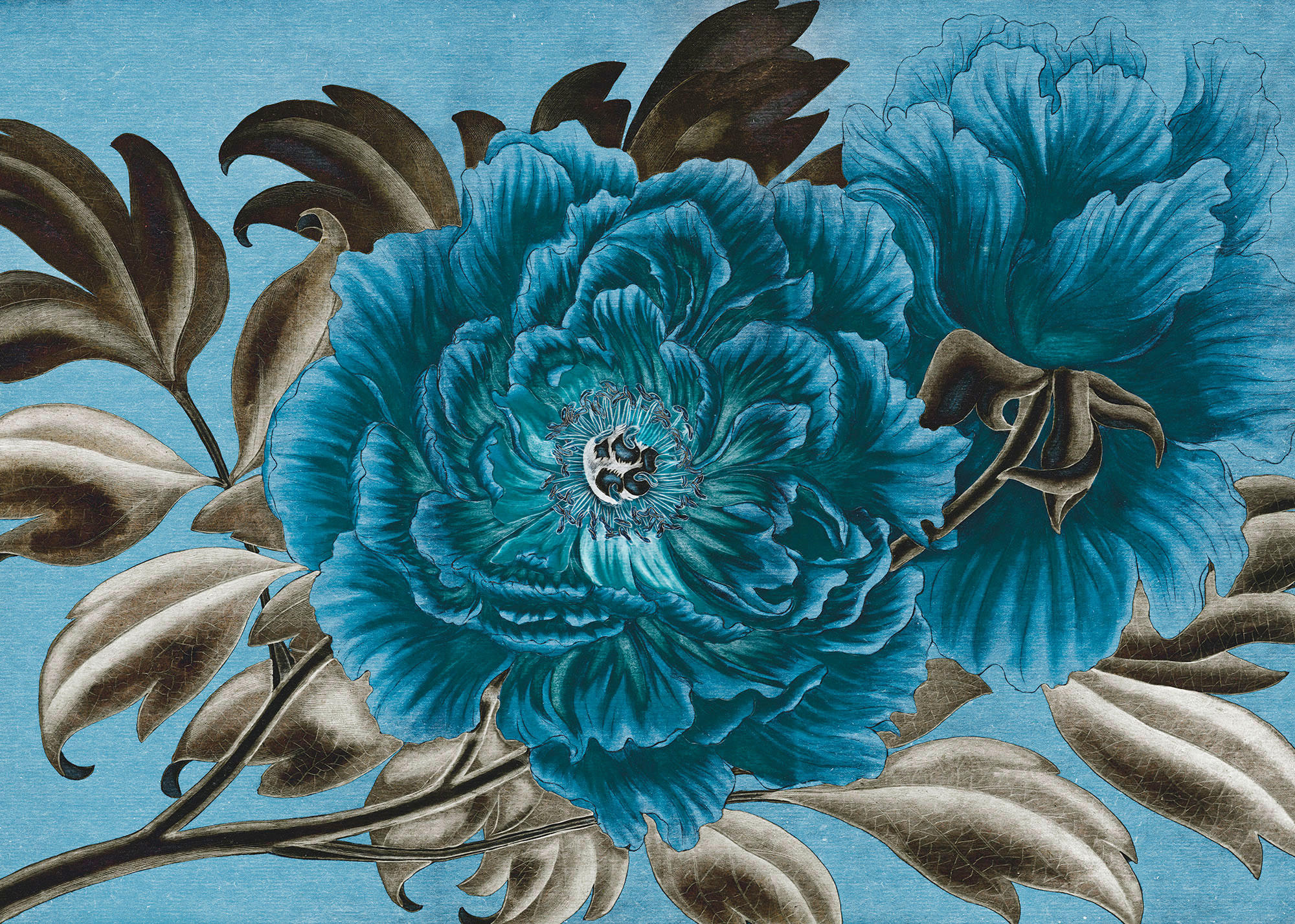 Xora Vliestapete Blau, Braun 350x250 cm