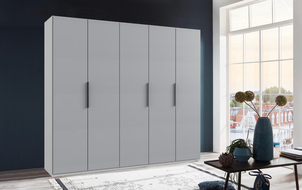 GARDEROB MED GÅNGJÄRN 250/216/58 cm 5-dörrar - vit/ljusgrå, Modern, trämaterial (250/216/58cm) - MID.YOU