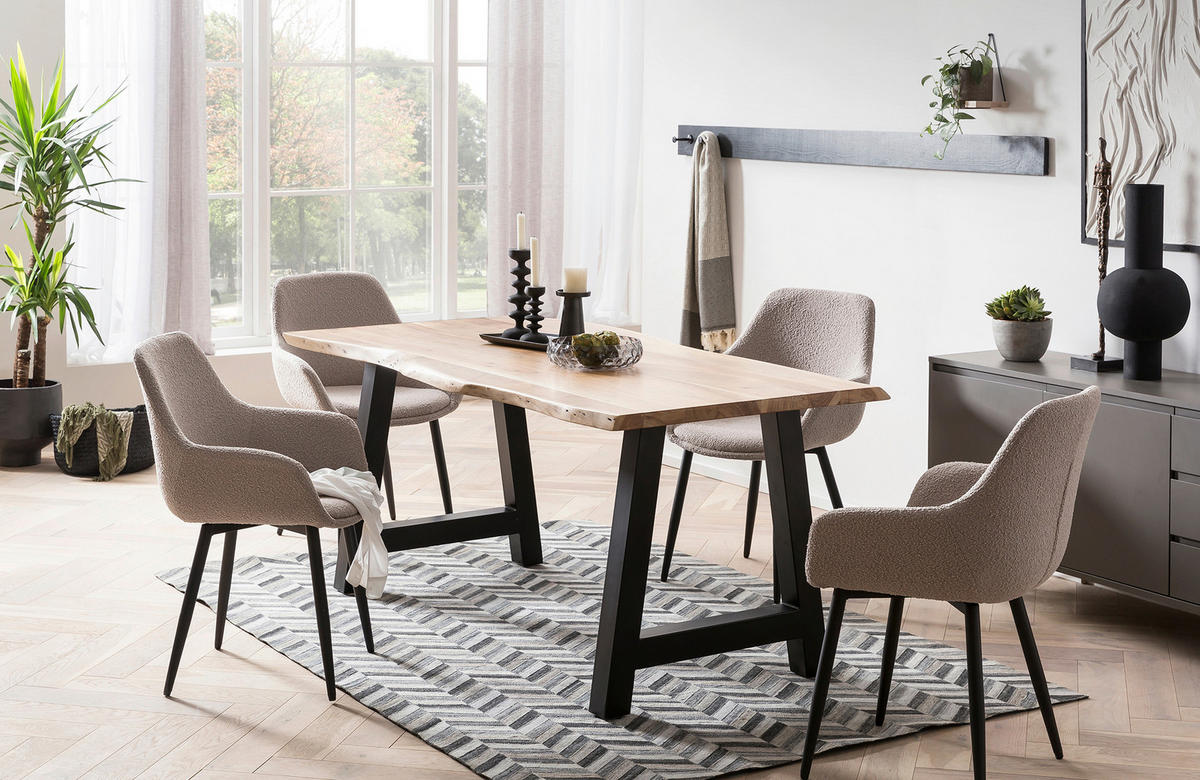 ESSTISCH in Holz 140/80/76,5 cm  - Schwarz/Naturfarben, MODERN, Holz/Metall (140/80/76,5cm) - Livetastic