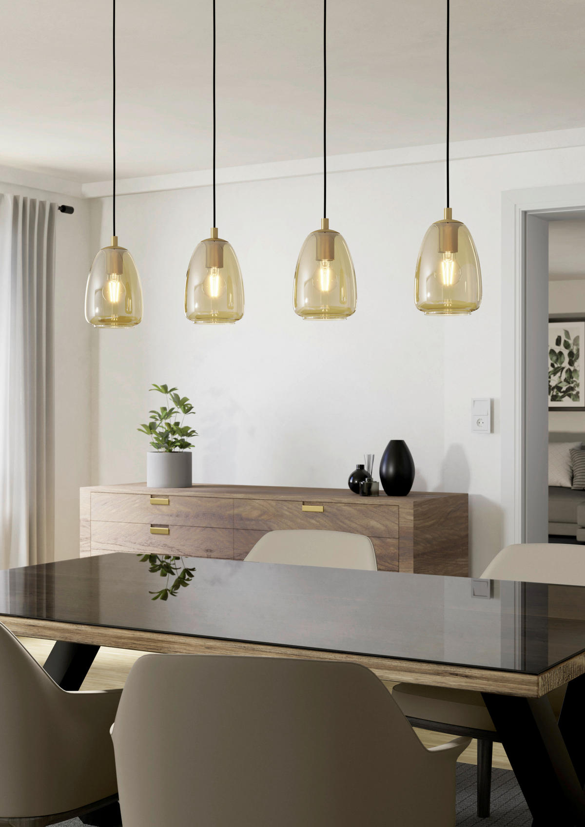 HÄNGELEUCHTE Alobrase 108/15/110 cm  - Messingfarben/Schwarz, KONVENTIONELL, Glas/Metall (108/15/110cm) - Eglo