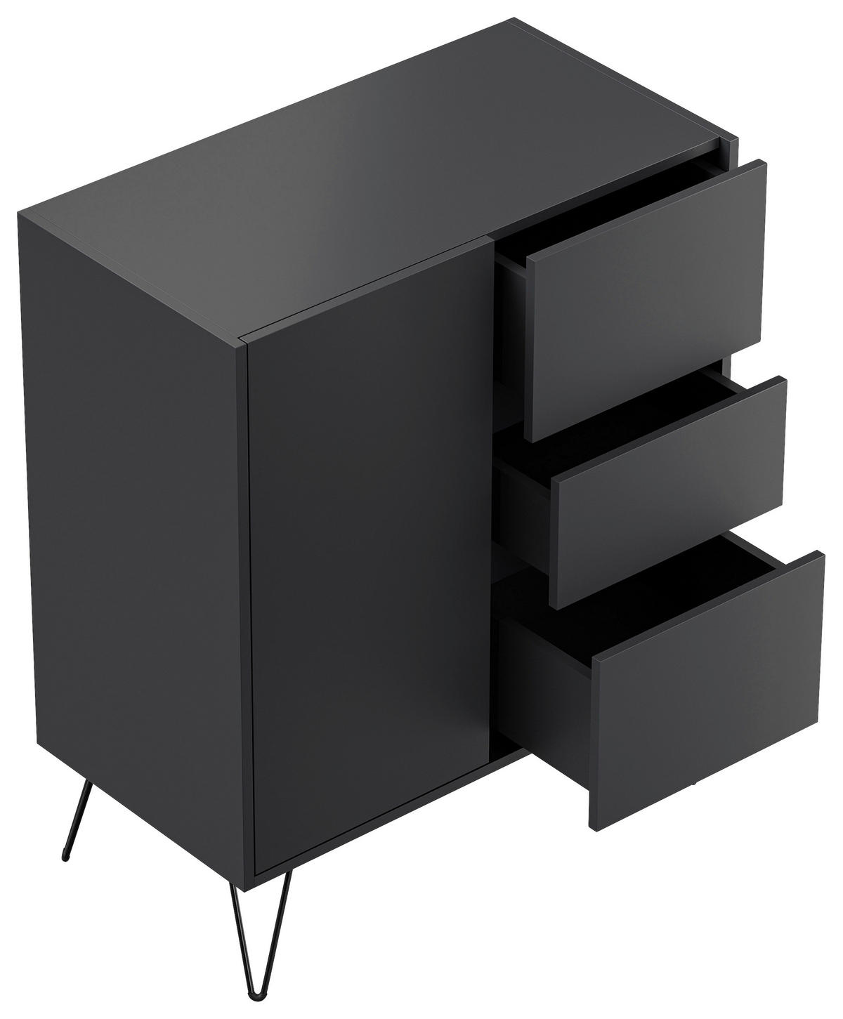 SIDEBOARD Posseik Industrial  in 76/93,6/42 cm  - Graphitfarben/Schwarz, Design, Holzwerkstoff/Metall (76/93,6/42cm) - P & B