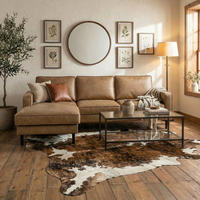 ECKSOFA Lederlook Echtleder Beige  - Beige/Schwarz, Design, Leder/Textil (166/238cm) - Livetastic