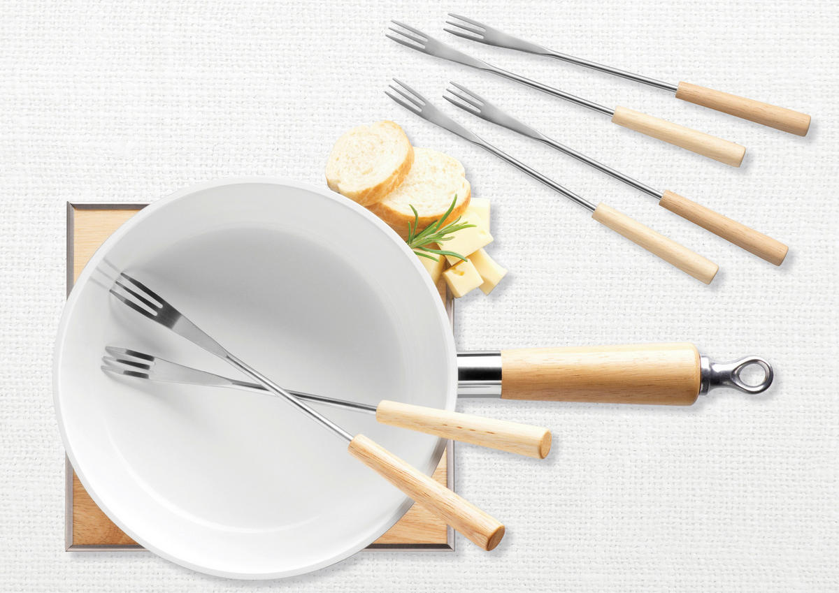 FONDUESET Lumaca  - Hellbraun/Weiß, Trend, Holz/Metall (37,5/19/20cm) - Mäser