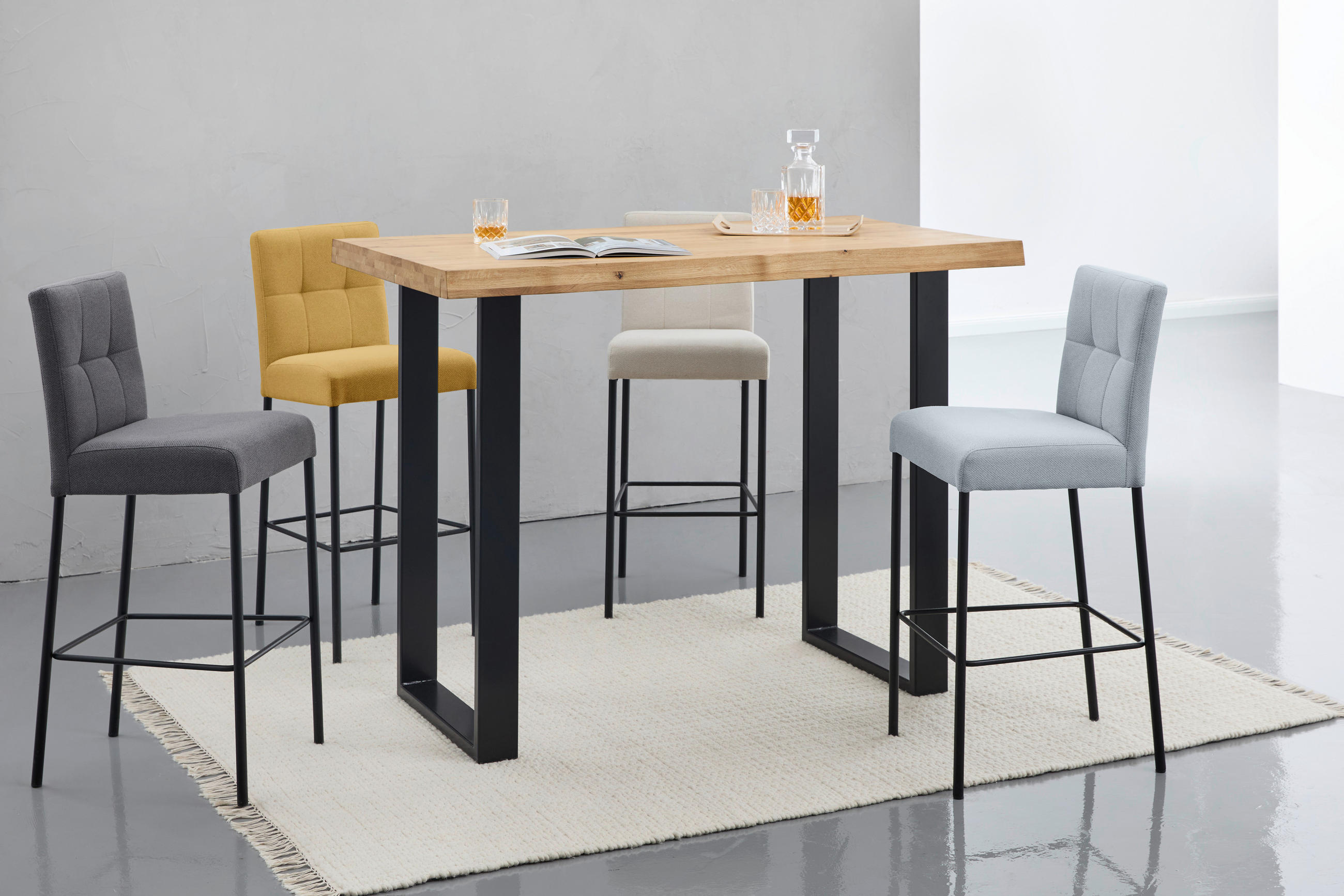 BARHOCKER Webstoff Gelb, Schwarz Eisen Stoffauswahl  - Gelb/Schwarz, Design, Textil/Metall (42/102/50cm) - home24