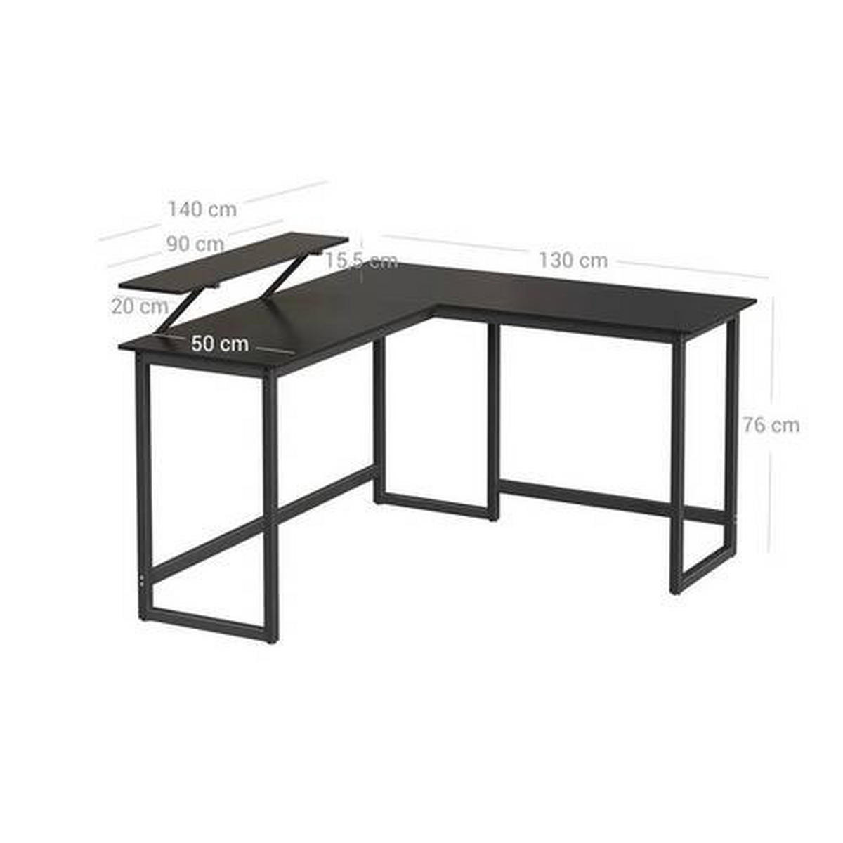 ROHOVÝ PÍSACÍ STÔL, čierna, 140/130/92,2 cm - čierna, Basics, kov/kompozitné drevo (140/130/92,2cm) - Boxxx