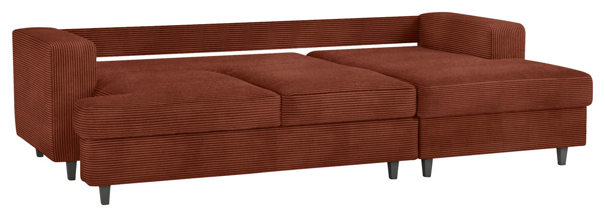 ECKSOFA in Cord, Velours Rostfarben  - Rostfarben/Schwarz, Design, Holz/Textil (247/140cm) - MID.YOU