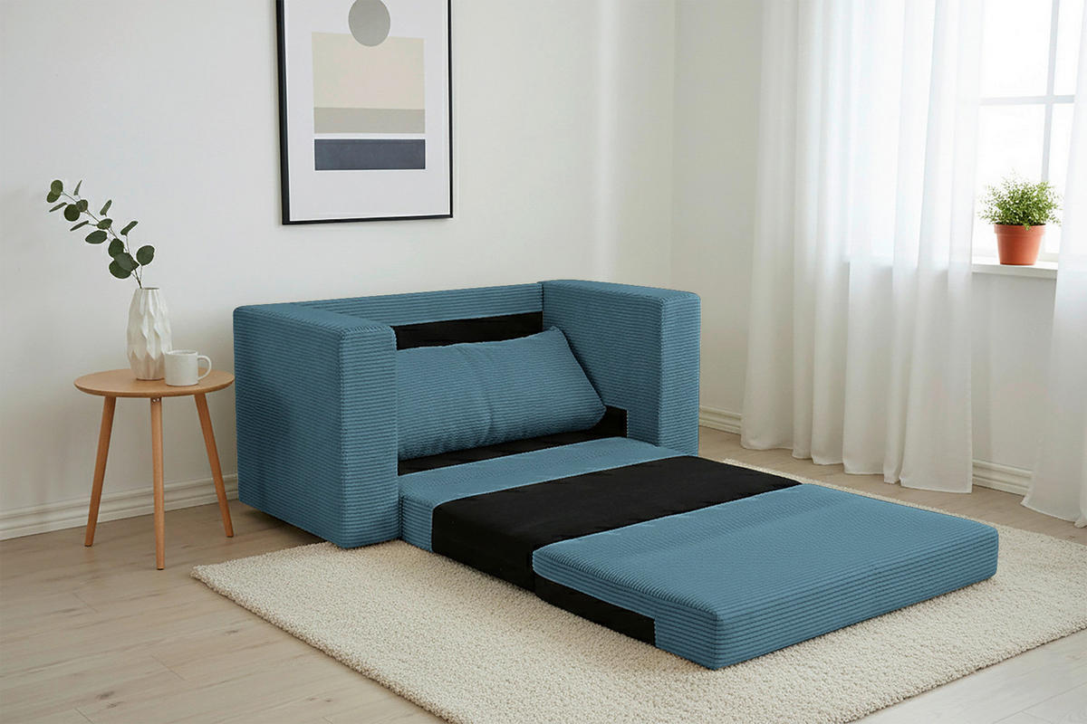 JUGEND- UND KINDERSOFA Cord Türkis  - Türkis/Schwarz, KONVENTIONELL, Textil (136/78/72cm) - Xora