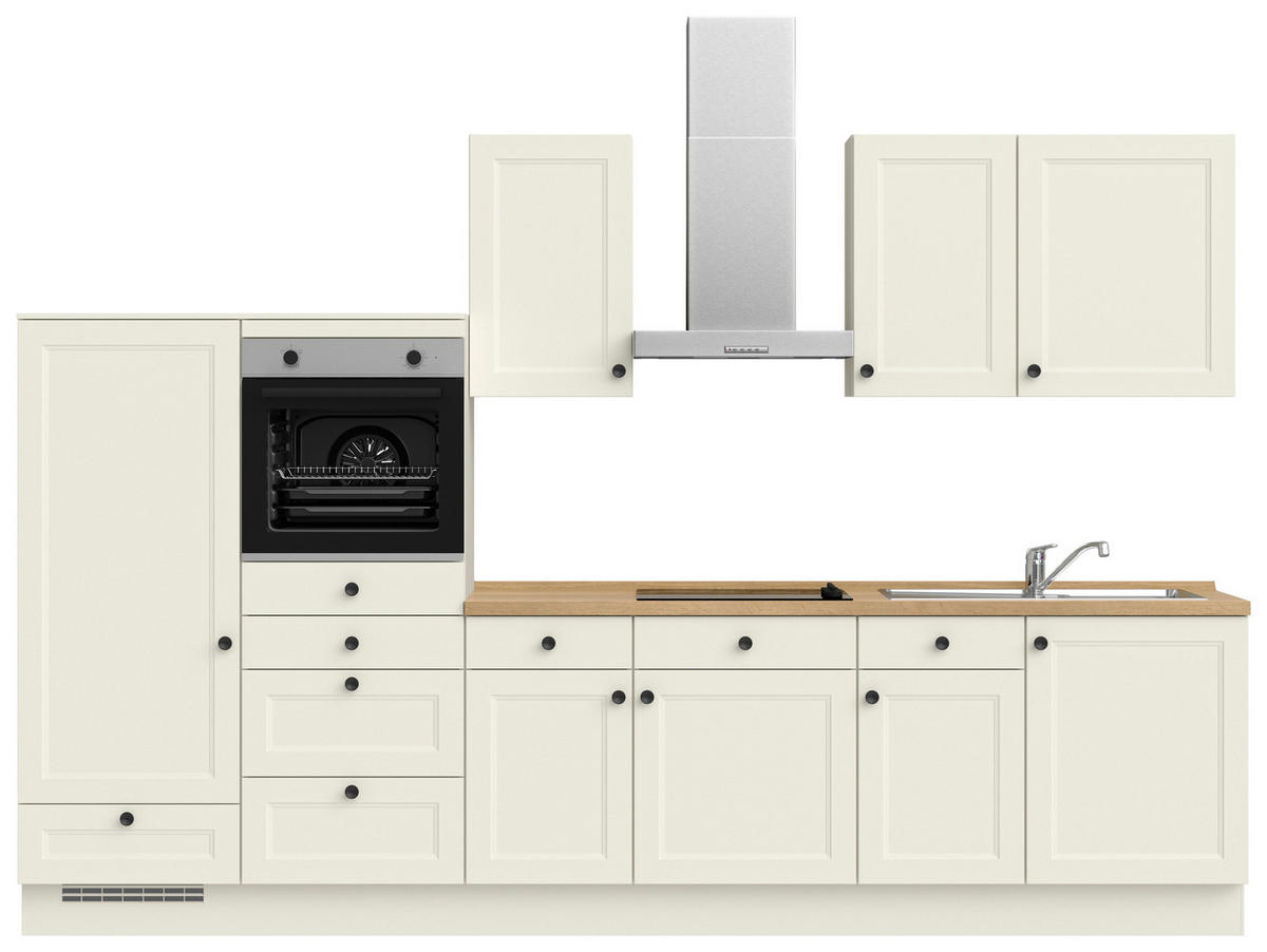 KÜCHENBLOCK Cascada 330 cm  in Weiß, Eichefarben  - Eichefarben/Schwarz, MODERN, Holzwerkstoff/Metall (330cm) - Nobilia