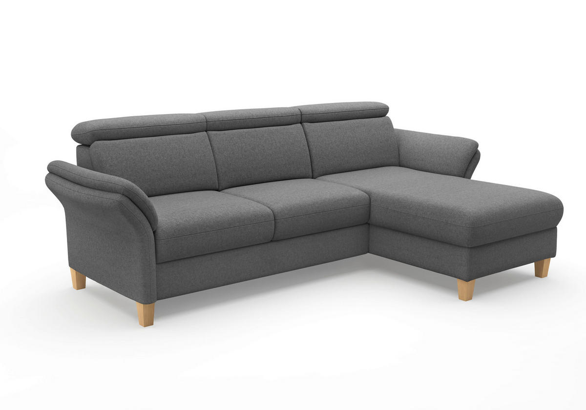ECKSOFA GLENDALE E Dunkelgrau Flachgewebe  - Eichefarben/Dunkelgrau, KONVENTIONELL, Holz/Textil (253/166cm) - Sit & More