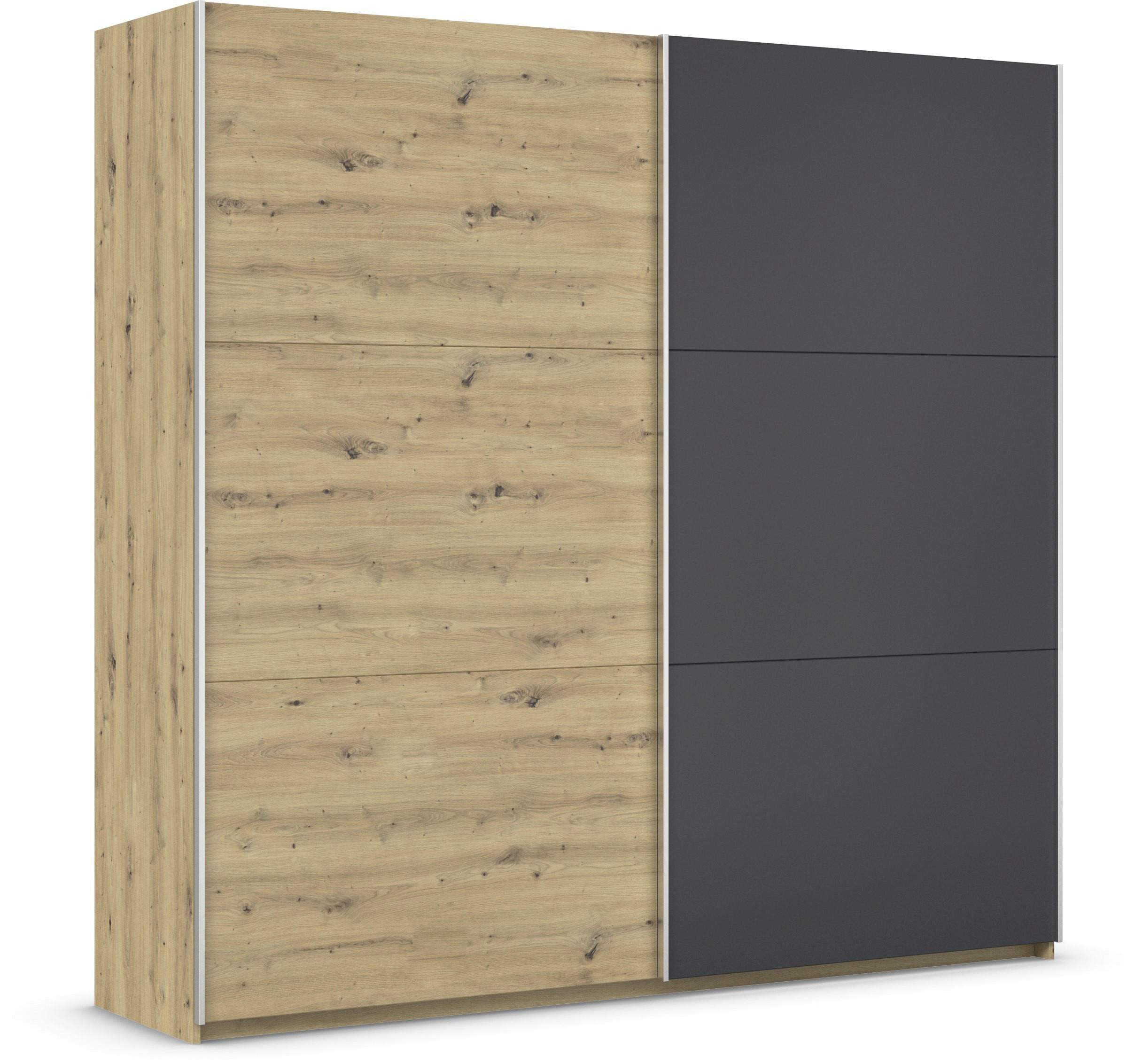 Rauch Möbel Schwebetürenschrank Dunkelgrau, Eiche Artisan 218x210x59 cm