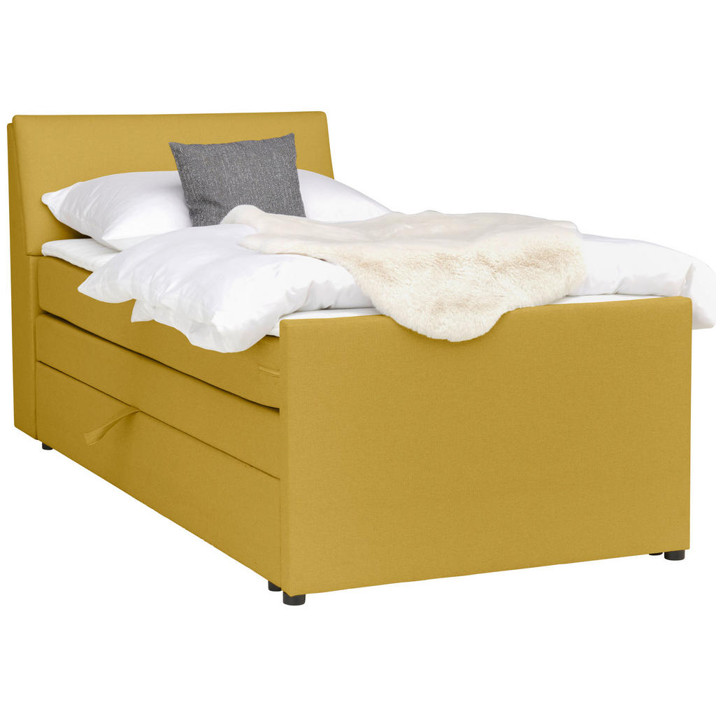 Thumbnail - Mid.you Boxspringbett, Gelb, Holz, Textil, Tanne,Tanne, H3, 7-Zonen, Höhe ca. 17 cm, 120x200 cm, Bettkasten, gepolsterte...