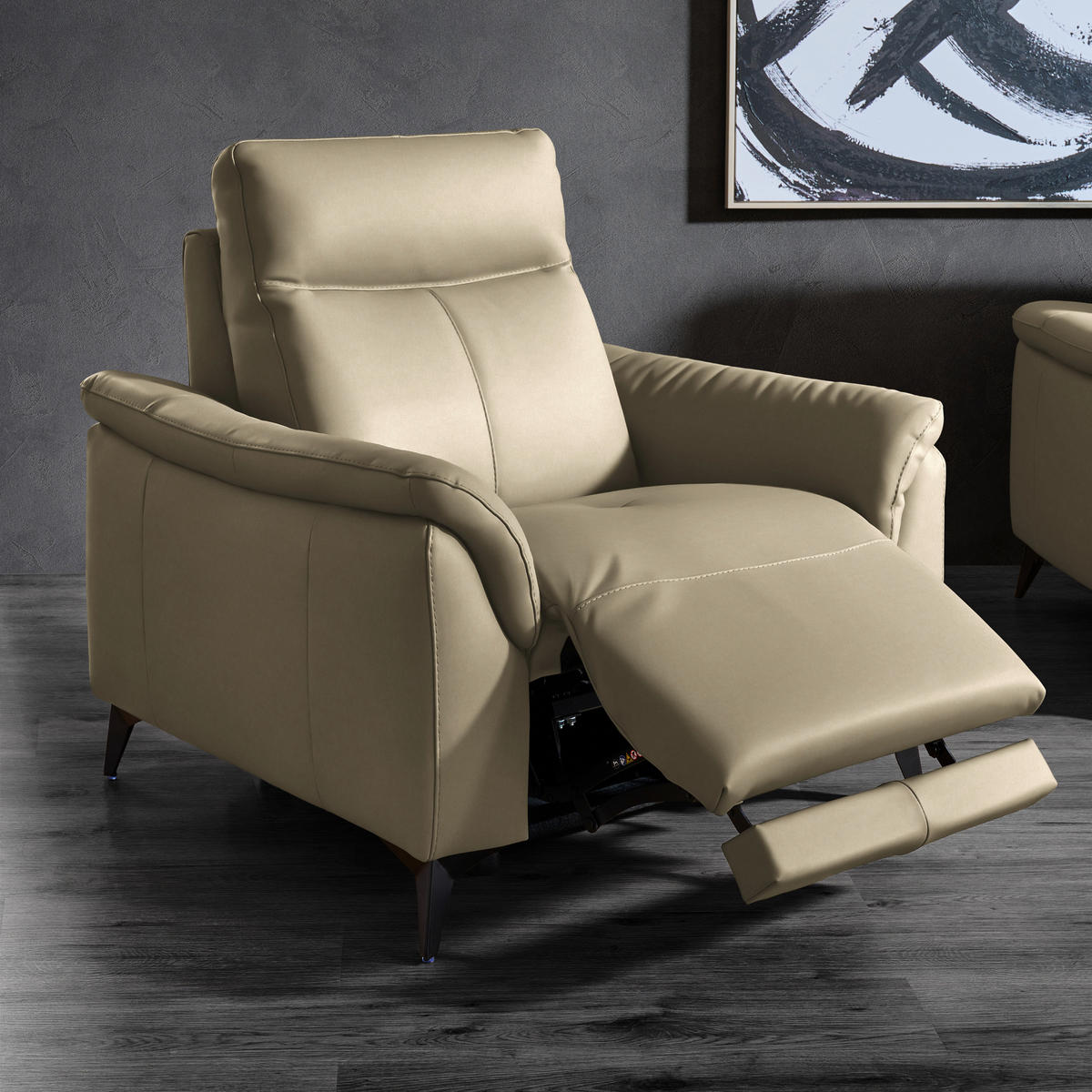 SESSEL in Echtleder Ecru  - Ecru/Schwarz, Design, Leder/Metall (107/105/98cm) - Belluti