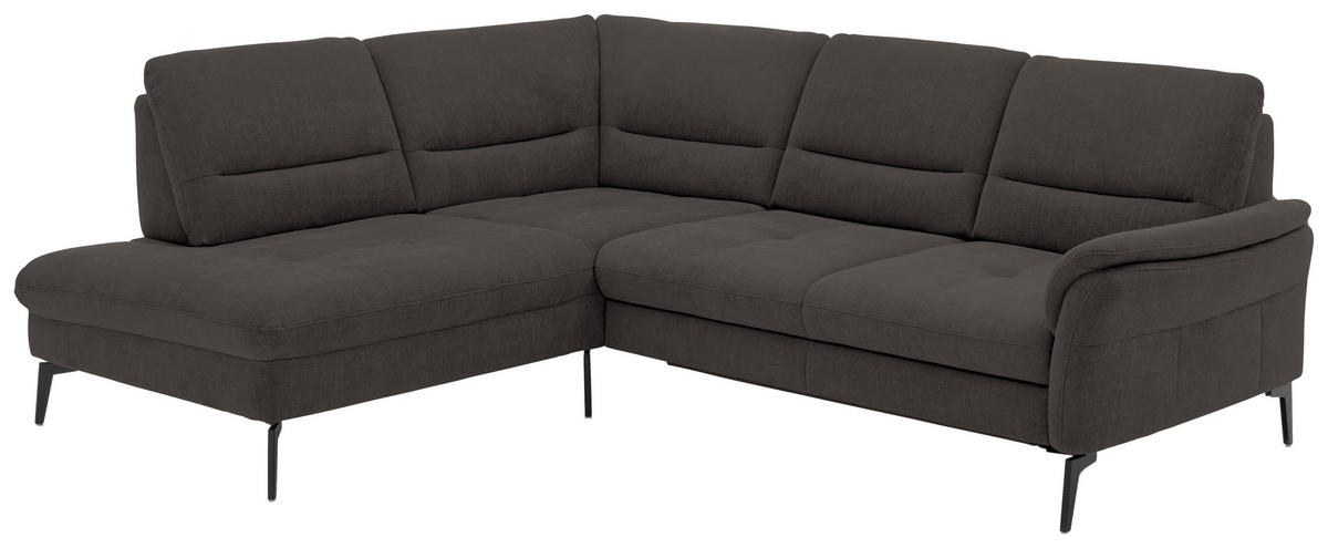 ECKSOFA in Webstoff Dunkelbraun  - Dunkelbraun/Schwarz, Design, Textil/Metall (206/256cm) - Beldomo System