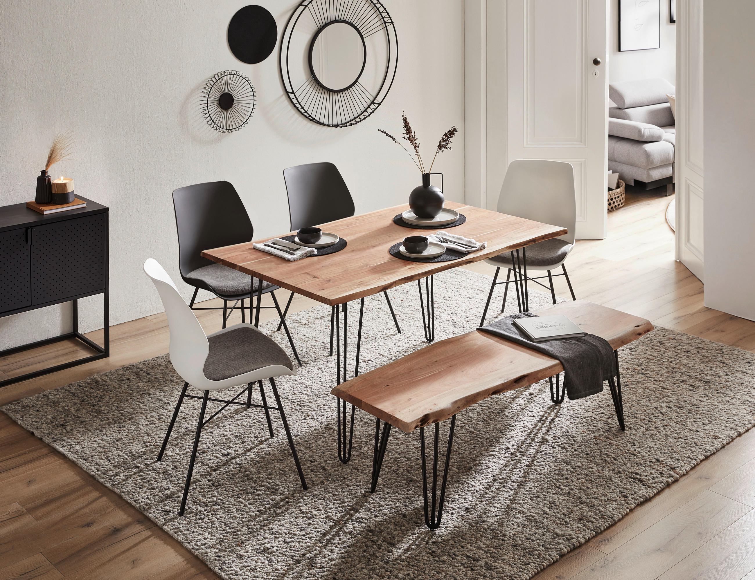 MATBORD i trä, metall 140/90/76 cm   - svart/akaciefärgad, Design, metall/trä (140/90/76cm) - Landscape