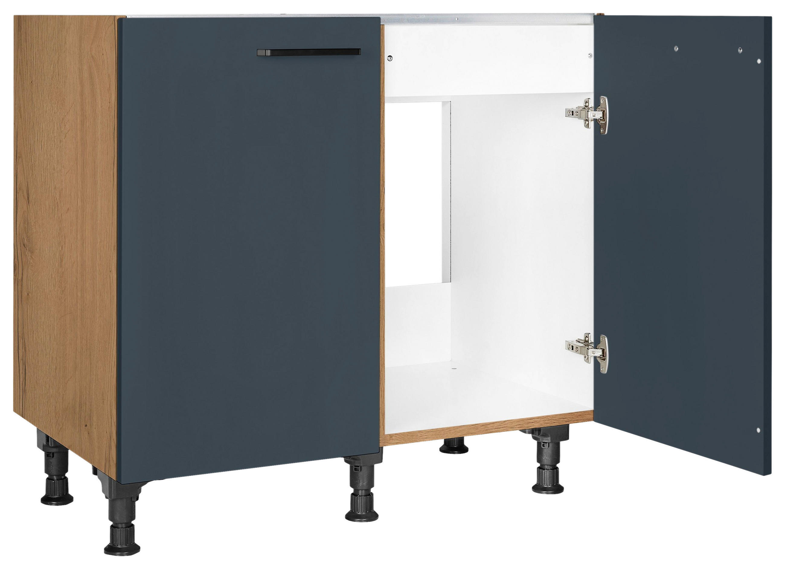 SPÜLENUNTERSCHRANK 90/87/56 cm  in Blau, Eichefarben  - Blau/Eichefarben, MODERN, Holzwerkstoff/Metall (90/87/56cm) - Nobilia