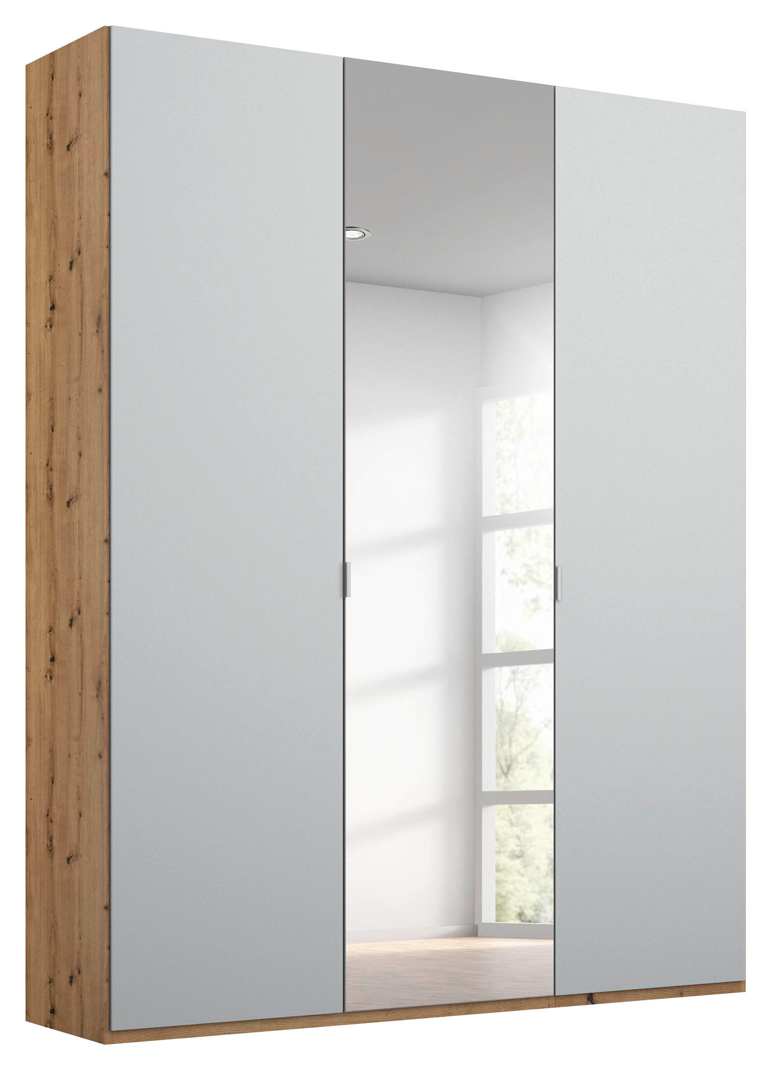 DREHTÜRENSCHRANK 3-türig Grau, Eichefarben  - Eichefarben/Alufarben, Trend, Glas/Holzwerkstoff (151/223/60cm) - Stylife
