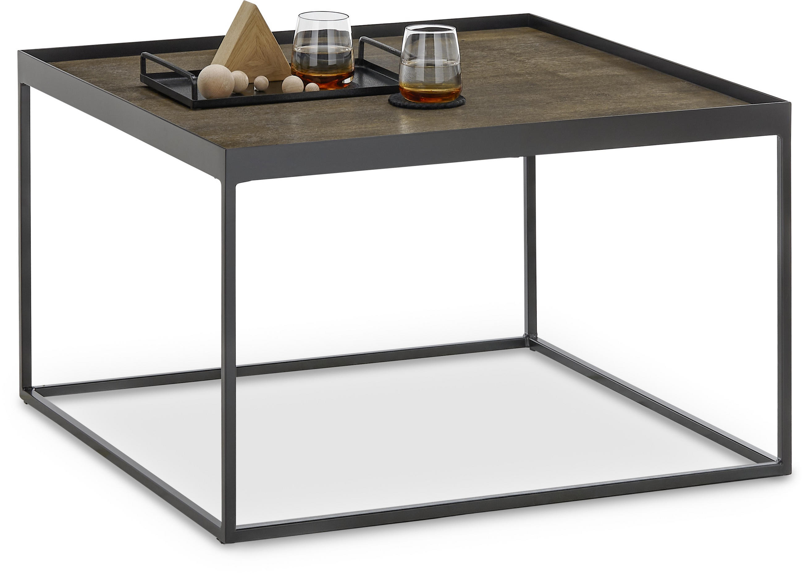 COUCHTISCH Eiche massiv 80/80/49 cm quadratisch Schwarz, Eiche dunkel  - Eiche dunkel/Schwarz, Natur, Holz/Metall (80/80/49cm) - SetOne by Musterring