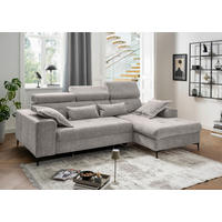 ECKSOFA NEAPEL Grau Chenille Schlaffunktion, Kopfteilverstellung, Sitzvorzug  - Schwarz/Grau, Basics, Textil/Metall (270/186cm) - Livetastic