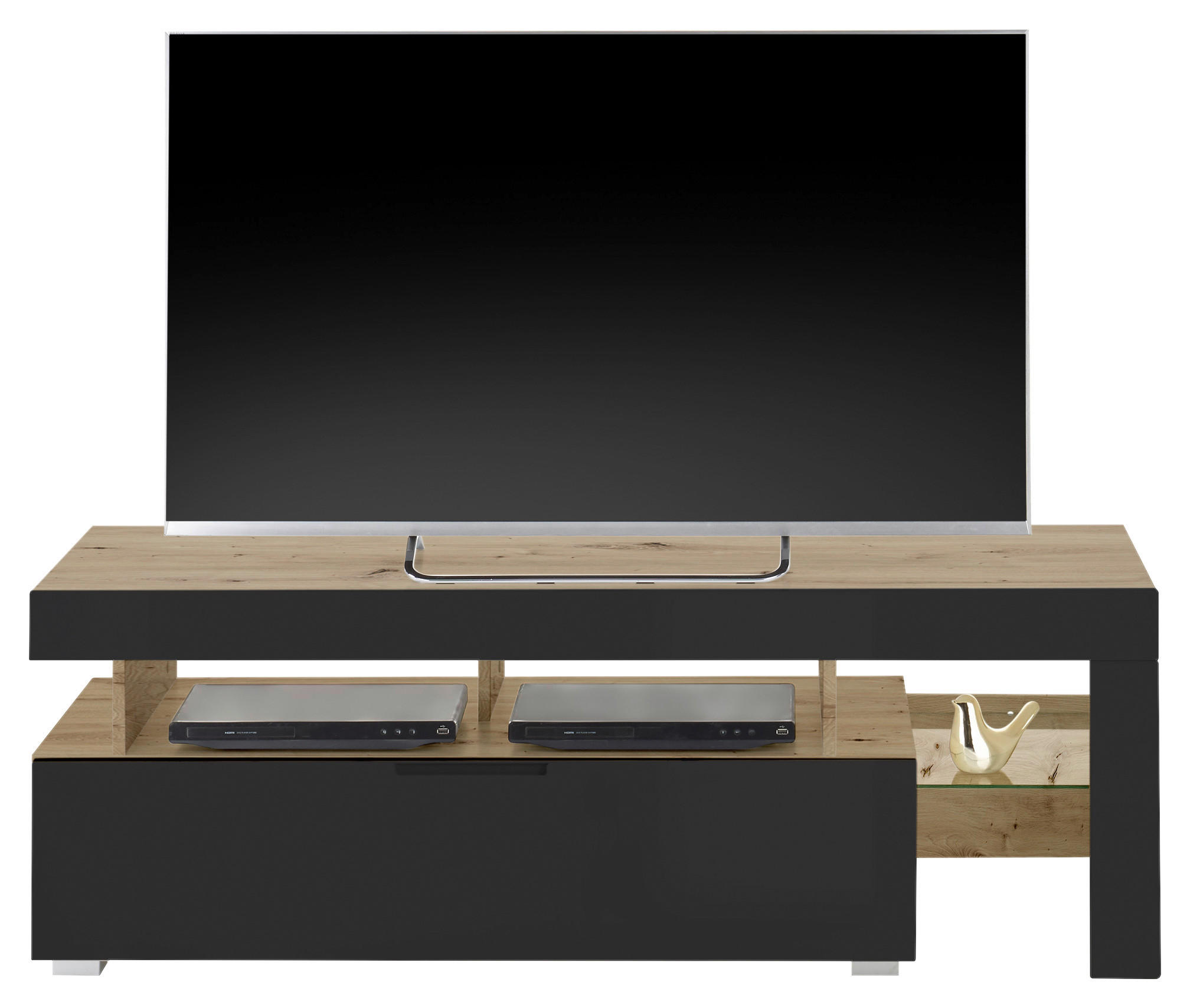 LOWBOARD  in 140/48/45 cm  - Schwarz/Eiche Artisan, Basics, Glas/Holzwerkstoff (140/48/45cm) - MID.YOU