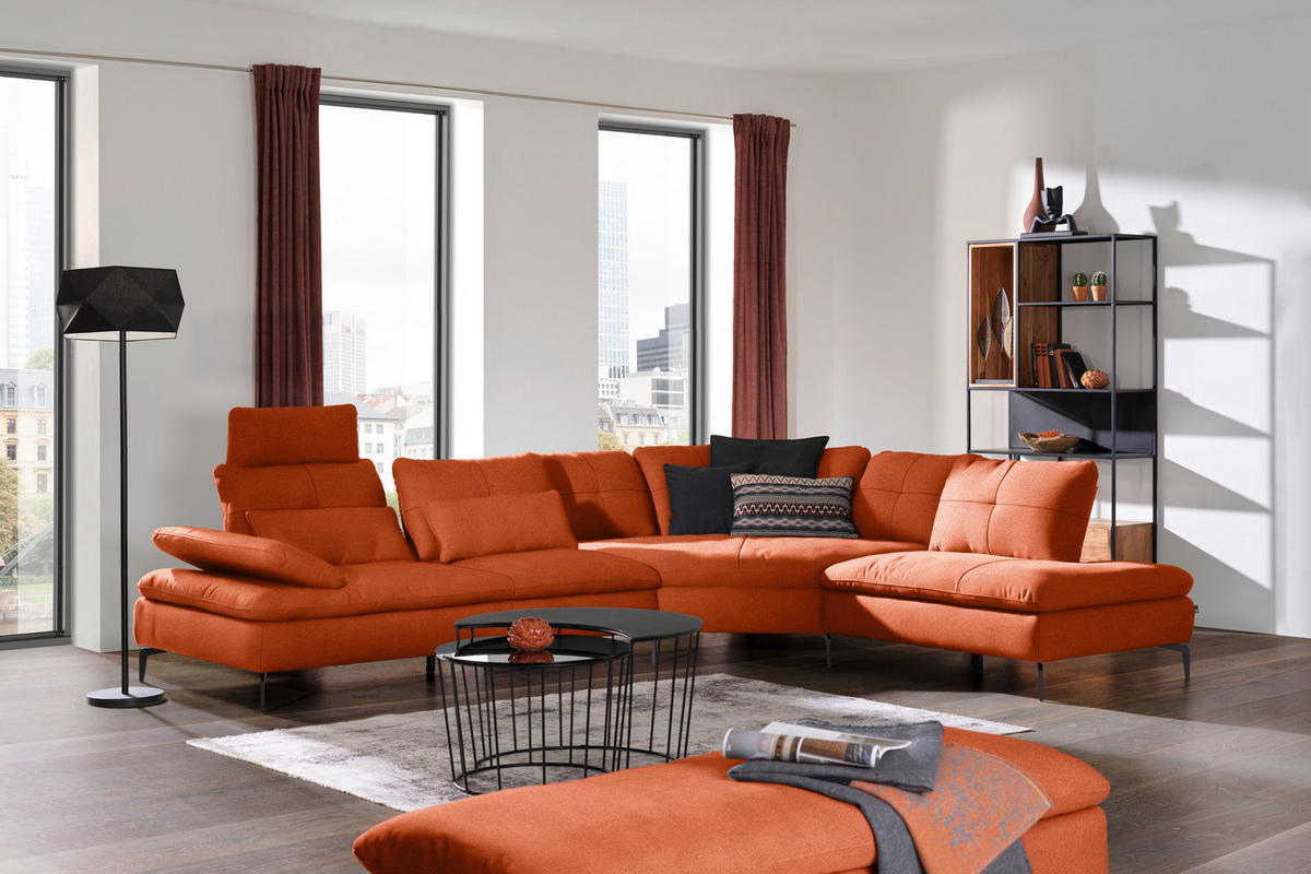 ECKSOFA in Flachgewebe Terracotta  - Terracotta/Schwarz, Design, Textil/Metall (344/271cm) - Chilliano