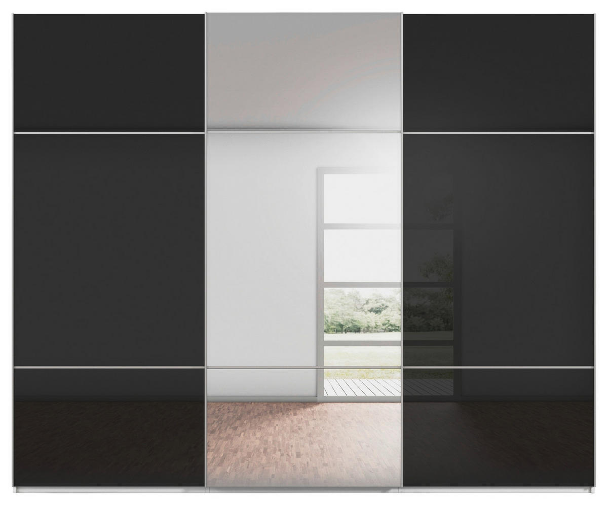 SCHWEBETÜRENSCHRANK in Schwarz, Weiss  - Weiss/Alufarben, Konventionell, Glas/Holzwerkstoff (271/223/68cm) - Novel