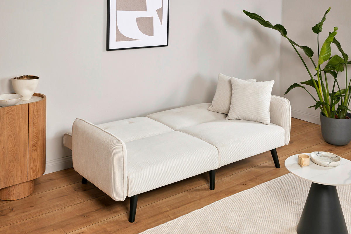 SCHLAFSOFA Cord Weiß  - Schwarz/Weiß, MODERN, Holz/Textil (191/83/84cm) - Livetastic