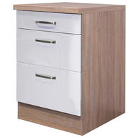 SCHUBKASTENUNTERSCHRANK 60/86/60 cm  in Sonoma Eiche, Weiß Hochglanz  - Edelstahlfarben/Weiß Hochglanz, KONVENTIONELL, Holzwerkstoff/Metall (60/86/60cm) - FlexWell