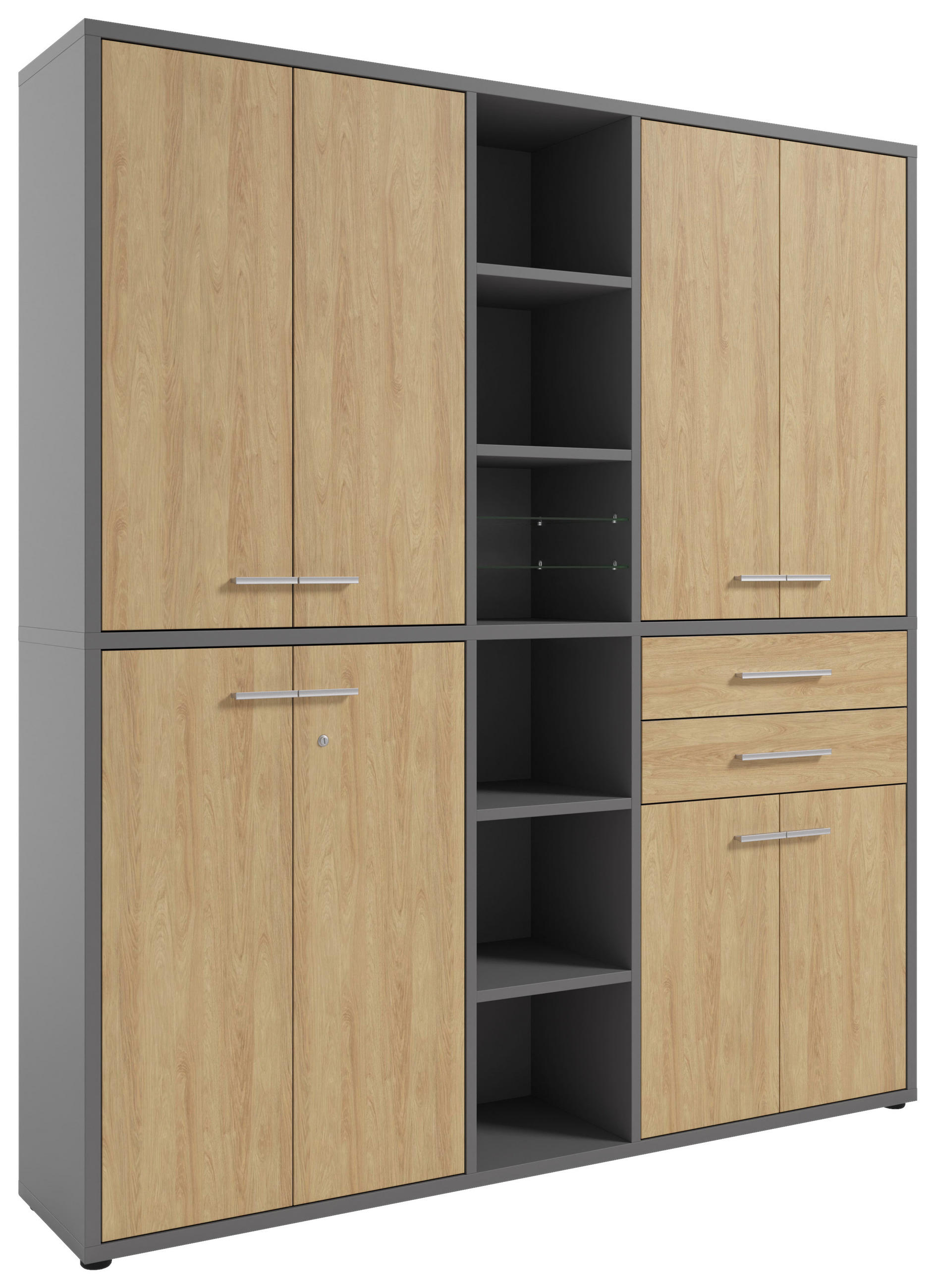 AKTENSCHRANK Eiche Grau, Hickory  - Grau/Hickory, MODERN, Glas/Holz (191,1/215,4/40cm) - Novel