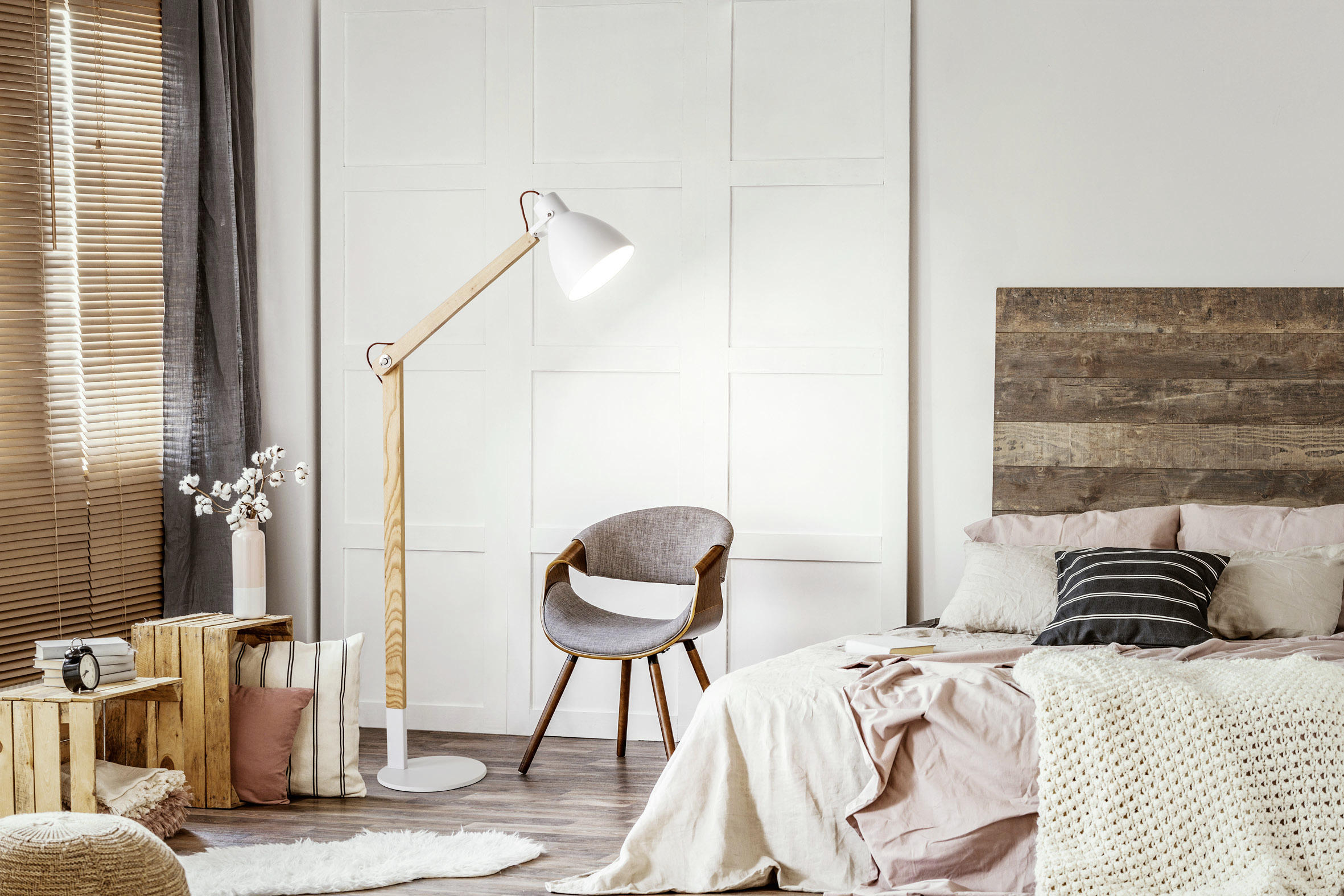 STEHLEUCHTE 73/180 cm    - Weiß/Naturfarben, Design, Holz/Metall (73/180cm) - Fabas Luce