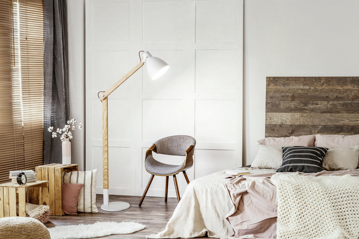 STEHLEUCHTE 73/180 cm    - Weiß/Naturfarben, Design, Holz/Metall (73/180cm) - Fabas Luce