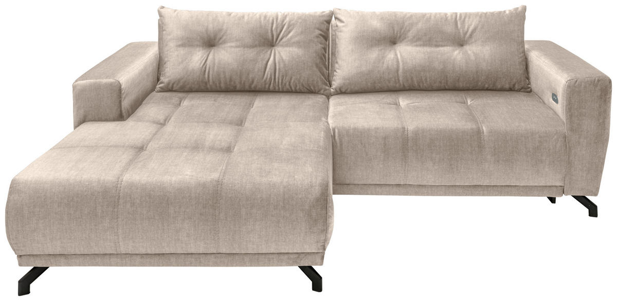ECKSOFA in Velours Creme  - Creme/Schwarz, Modern, Textil/Metall (177/246cm) - MID.YOU