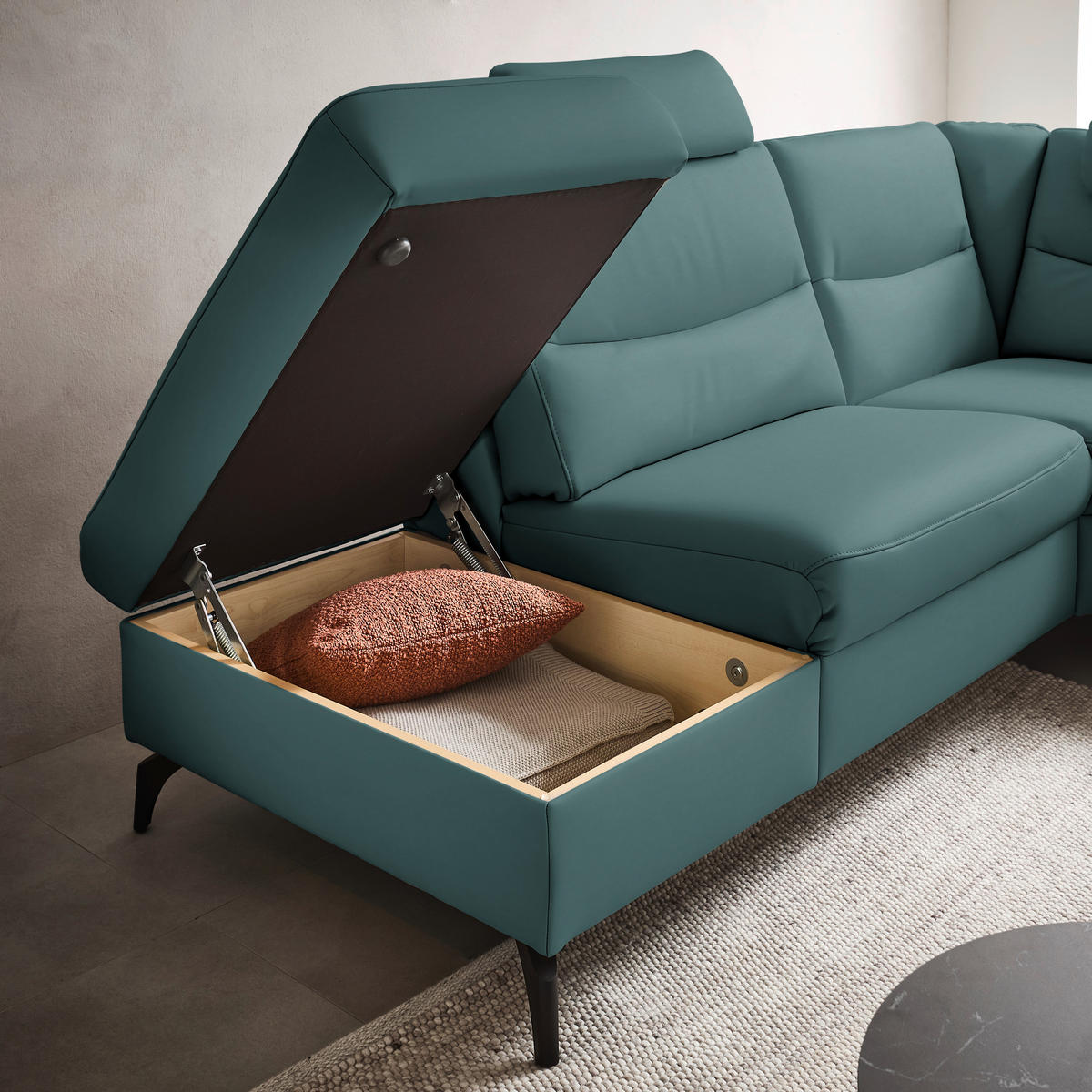 ECKSOFA in Echtleder Opal  249/280 cm  - Anthrazit/Opal, Design, Leder/Metall (249/280cm) - Himolla Komfortklass