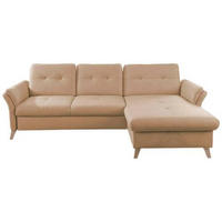 ECKSOFA Naturfarben Lederlook (vegan)  - Eichefarben/Naturfarben, Design, Holz/Textil (268/176cm) - Livetastic