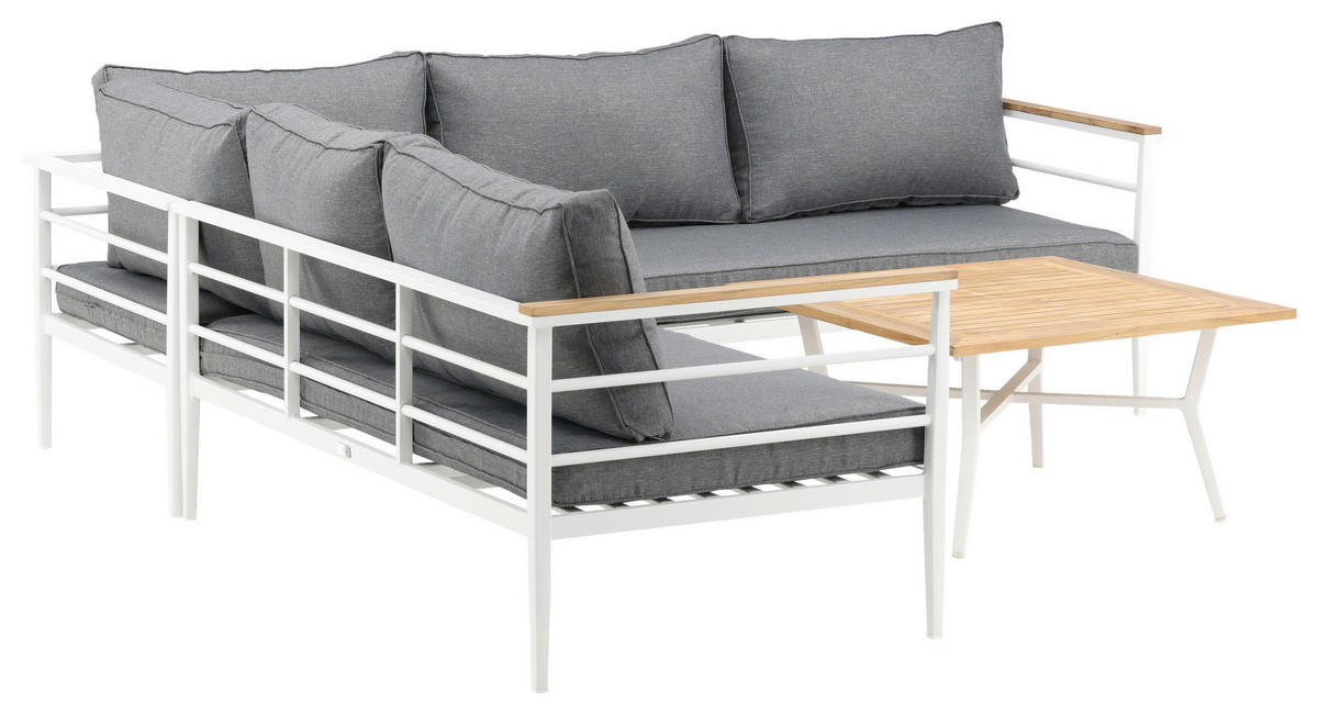 LOUNGEGARNITUR 233/233 cm Teakholz Aluminium  - Weiß, KONVENTIONELL, Holz/Metall (233/233cm) - Gardenson
