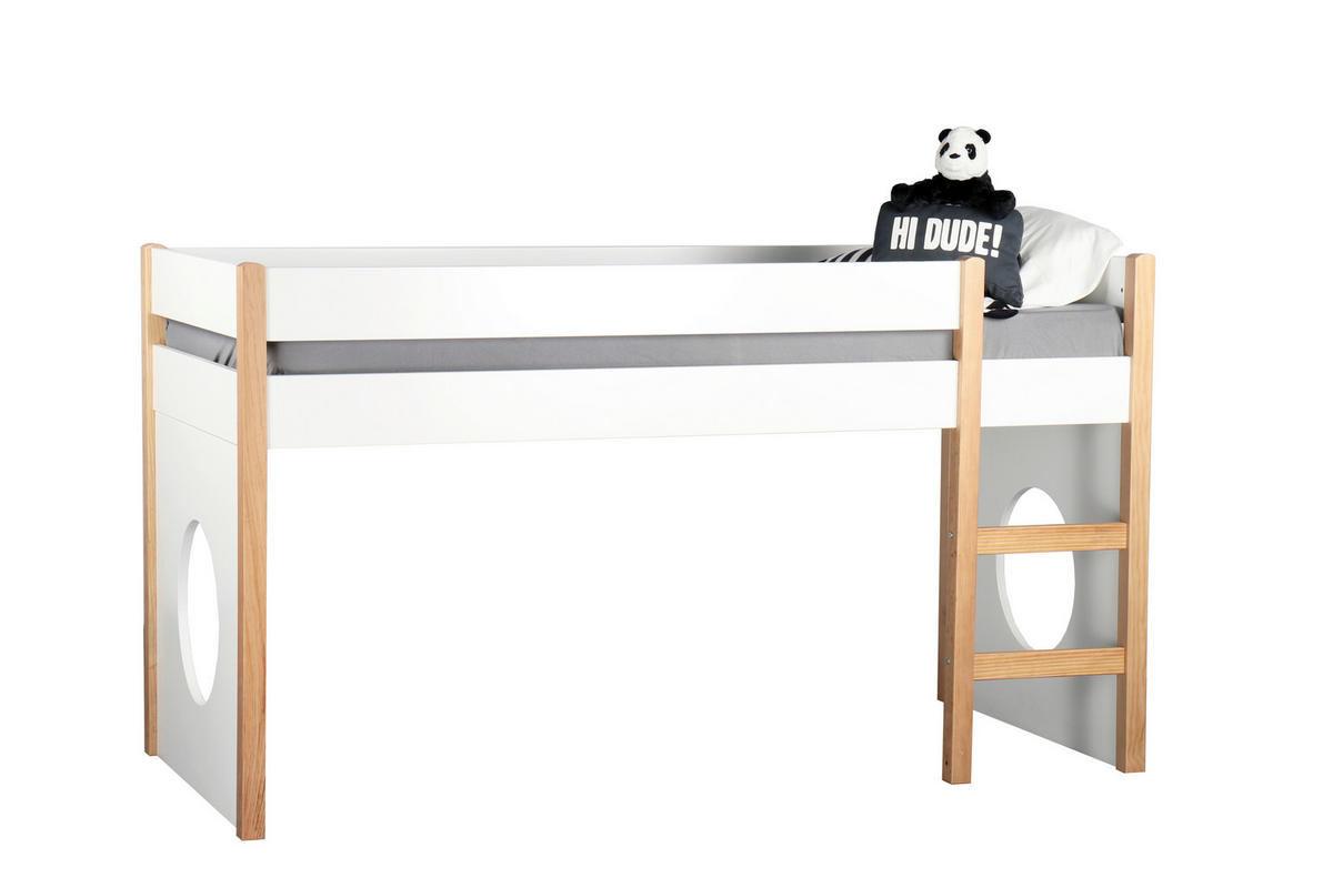 ETAGENBETT 90/200 cm,  in Naturfarben, Weiß, Leiter, Lattenrost  - Naturfarben/Weiß, Design, Holz/Holzwerkstoff (90/200cm) - Livetastic