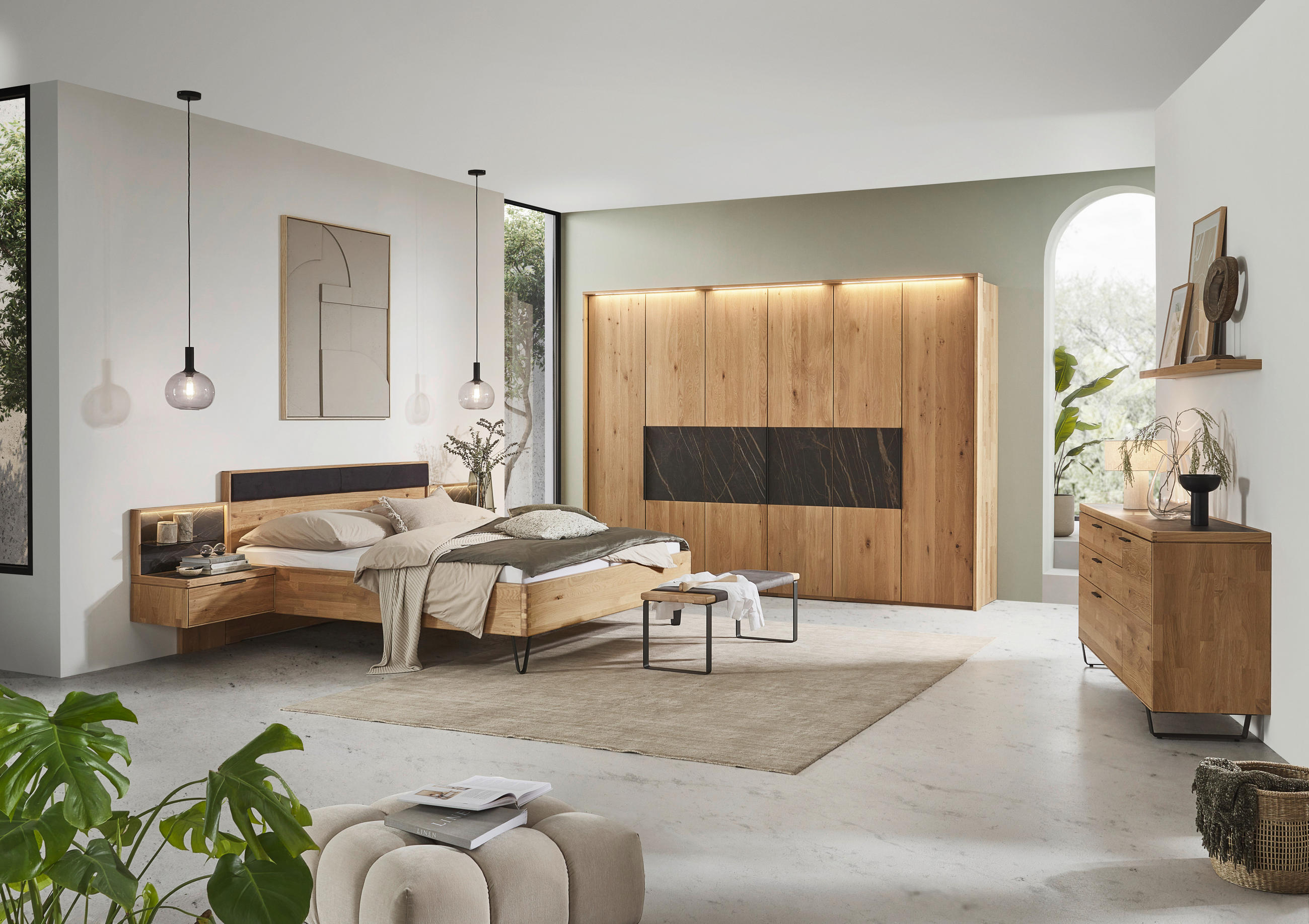 BETTANLAGE - Wildeiche/Schwarz, Design, Holz/Textil (160/200cm) - Valnatura
