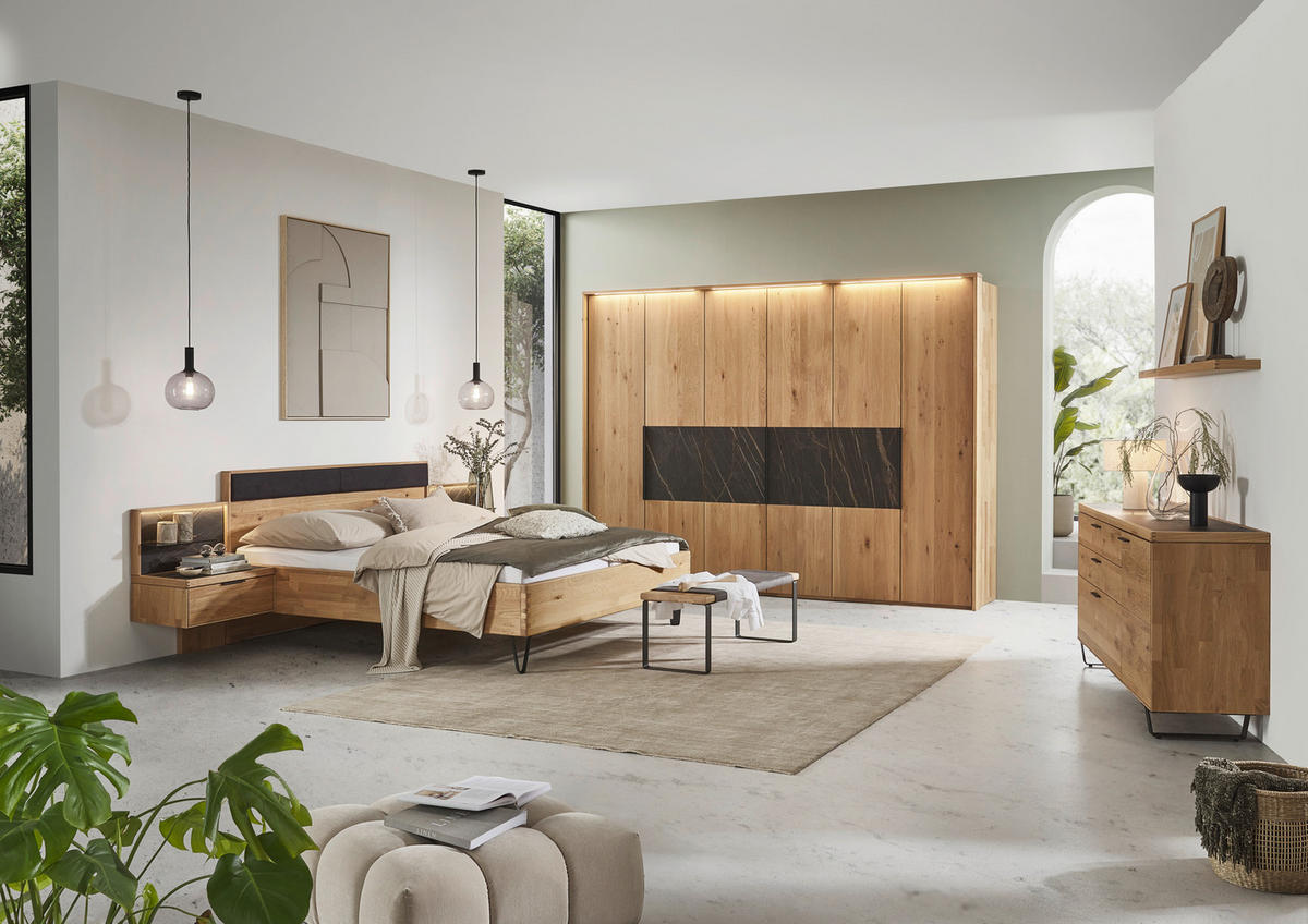 BETTANLAGE - Wildeiche/Schwarz, Design, Holz/Textil (180/200cm) - Valnatura