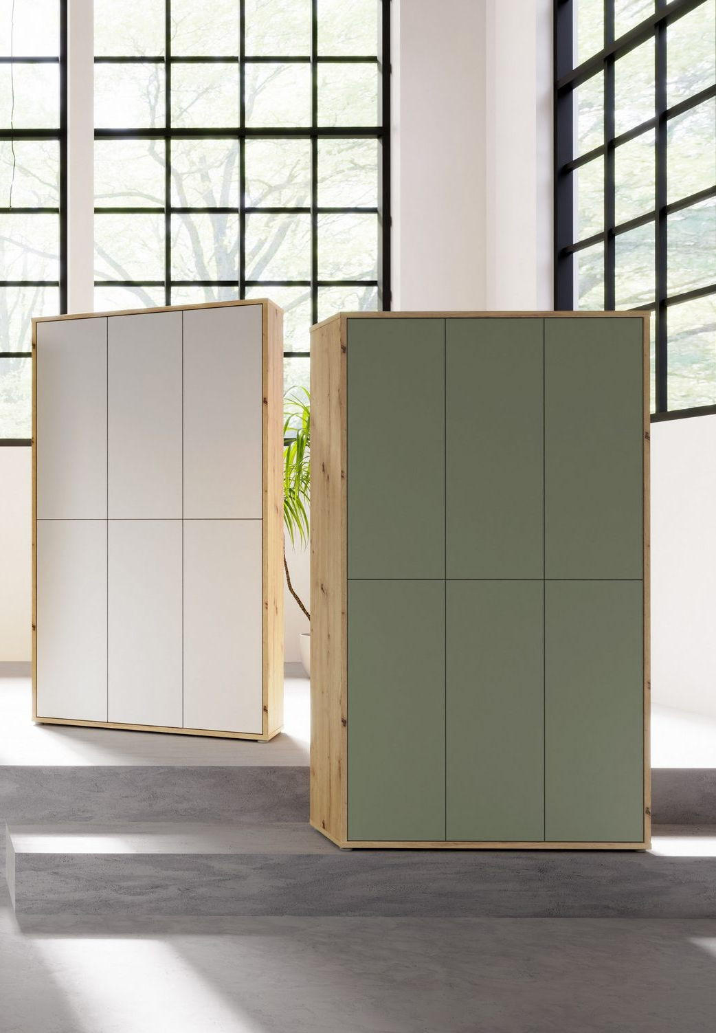 SCHUHSCHRANK Salbeigrün, Eiche Artisan  - Salbeigrün/Eiche Artisan, MODERN, Holzwerkstoff/Kunststoff (109,2/191,9/34,9cm) - Xora