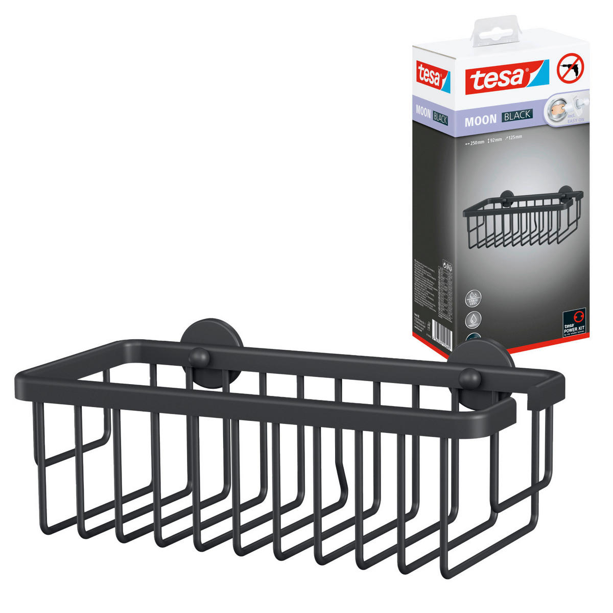 DUSCHKORB - Schwarz, Basics, Metall (25/9/12,5cm) - Tesa