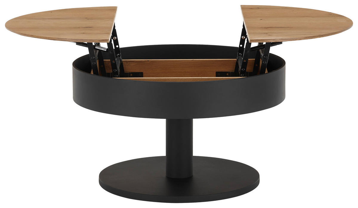 COUCHTISCH Eiche furniert 79/79/46 cm rund Schwarz, Eichefarben  - Eichefarben/Schwarz, Design, Holz/Holzwerkstoff (79/79/46cm) - Novel