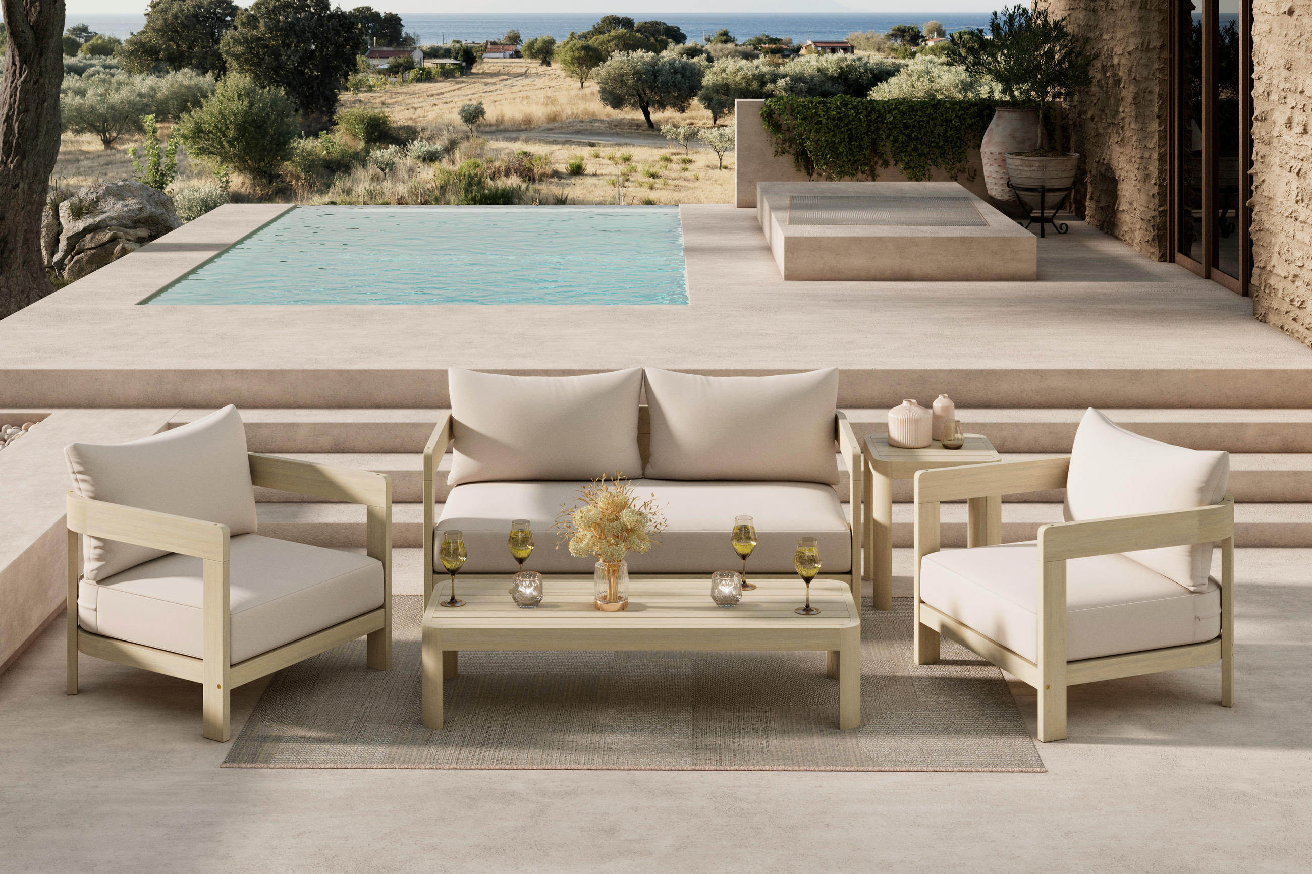 Ambia Garden TERASOVÁ SEDACÍ SOUPRAVA dřevo, plast