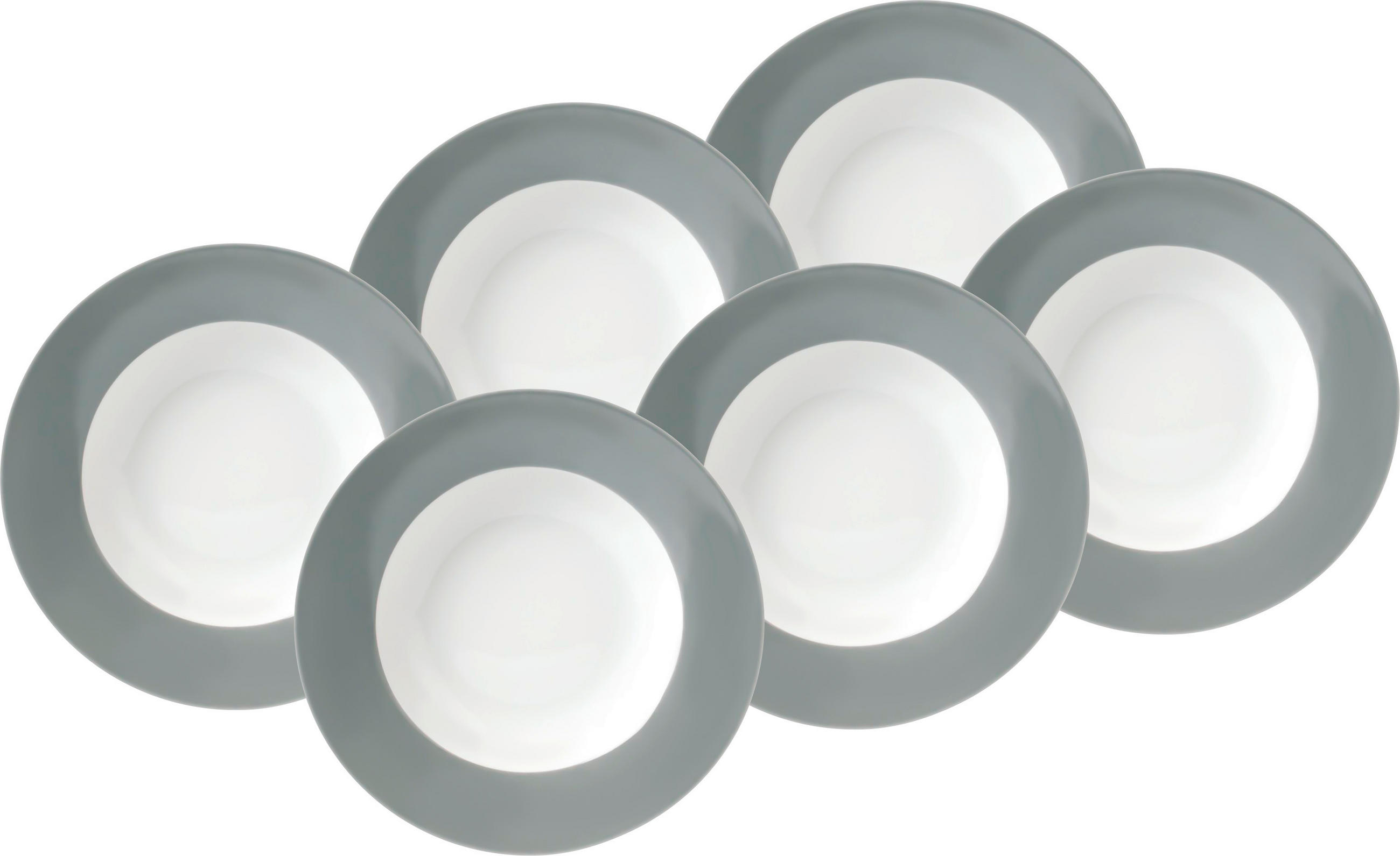 SUPPENTELLERSET VARIO 6-teilig  - Weiß/Grau, Basics, Keramik (21,5cm) - Van Well