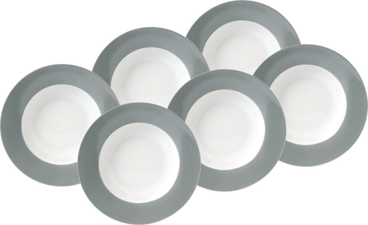 SUPPENTELLERSET VARIO 6-teilig  - Weiß/Grau, Basics, Keramik (21,5cm) - Van Well