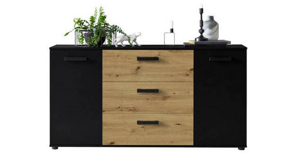 SIDEBOARD Schwarz, Eiche Artisan Einlegeböden, Türdämpfer  - Schwarz/Eiche Artisan, KONVENTIONELL, Holzwerkstoff/Kunststoff (150/78,9/38,5cm) - Carryhome