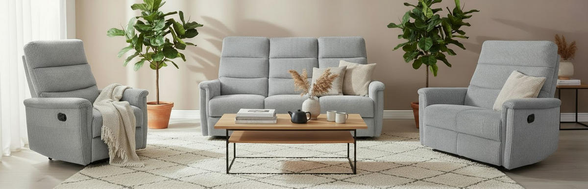 3-SITZER-SOFA Cord Hellgrau  - Hellgrau/Schwarz, Design, Kunststoff/Textil (184/108/89cm) - Livetastic