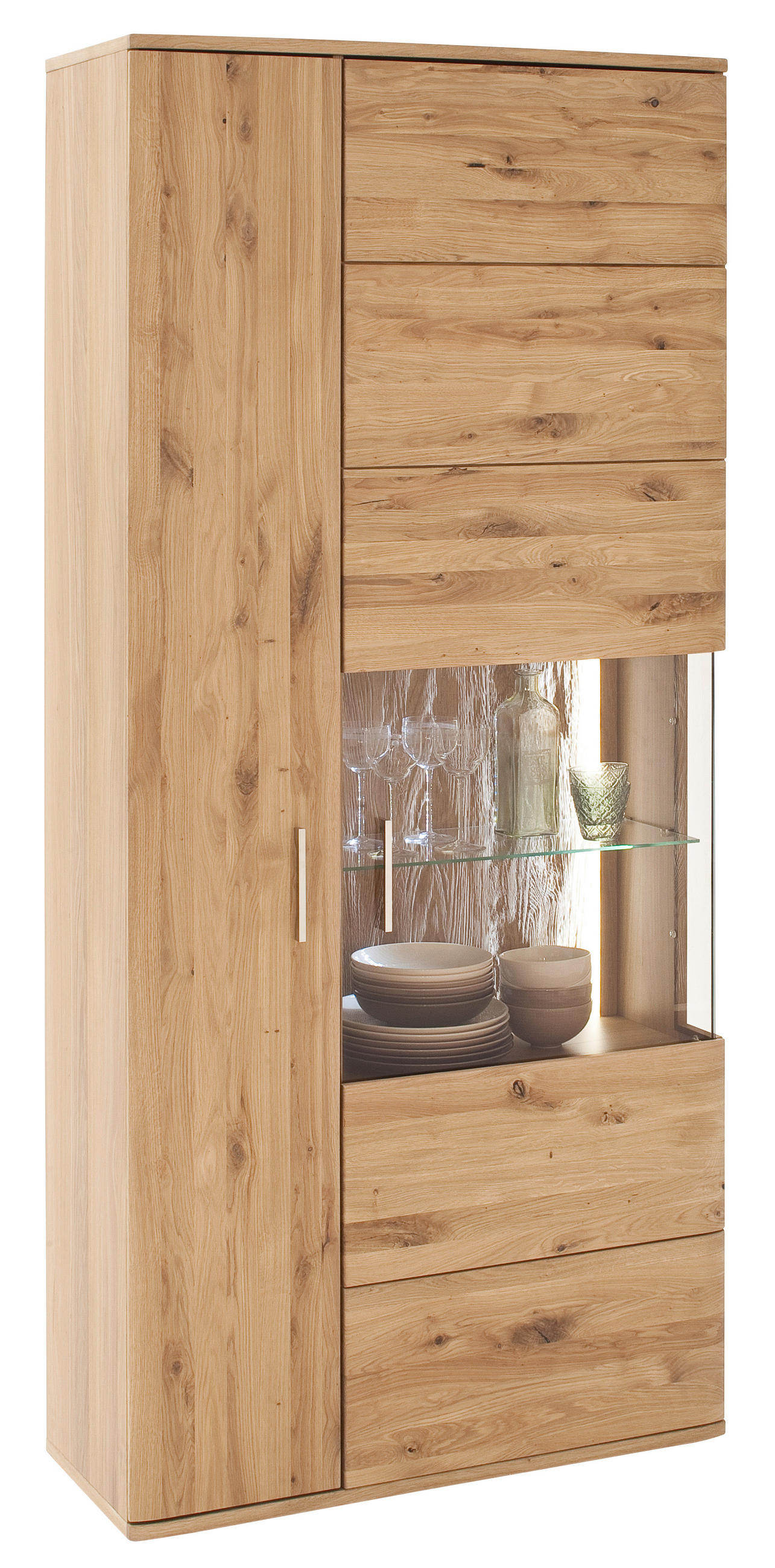 VITRINENKOMBINATION in furniert, teilmassiv Asteiche Eichefarben  - Eichefarben/Schwarz, Design, Glas/Holz (90/208/37cm) - Livetastic