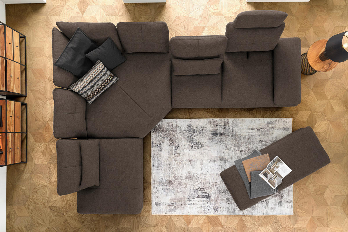 ECKSOFA in Flachgewebe Dunkelbraun  - Dunkelbraun/Schwarz, Design, Textil/Metall (271/344cm) - Chilliano