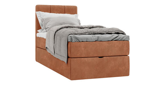 BOXBETT 80/200 cm,  in Rotbraun, Matratze, gepolstertes Kopfteil, Bettkasten, Topper, H3 = fest  - Rotbraun/Schwarz, Design, Holzwerkstoff/Kunststoff (80/200cm) - Esposa