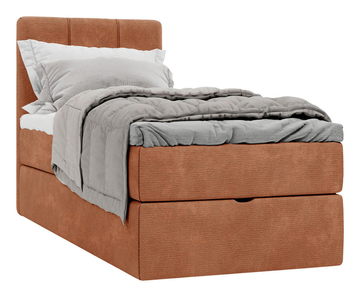BOXBETT 70/200 cm,  in Rotbraun, Matratze, gepolstertes Kopfteil, Bettkasten, Topper, H3 = fest  - Rotbraun/Schwarz, Design, Holzwerkstoff/Kunststoff (70/200cm) - Esposa