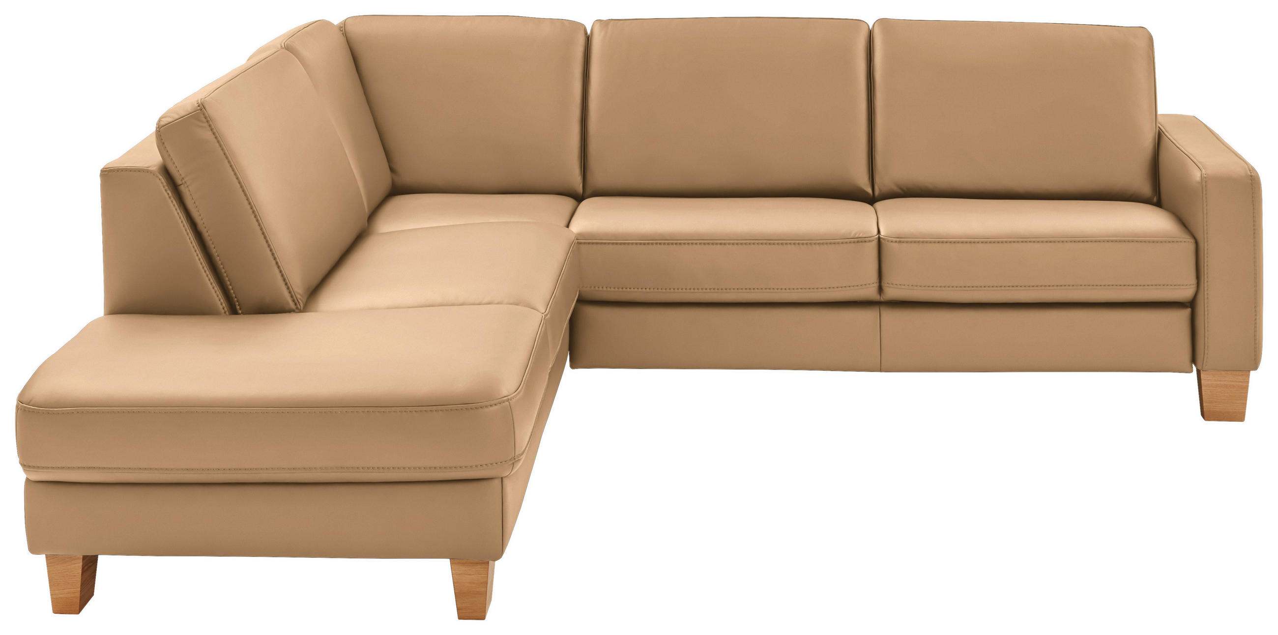 ECKSOFA in Echtleder Honig  - Eiche Bianco/Honig, Natur, Leder/Holz (235/257cm) - Valdera